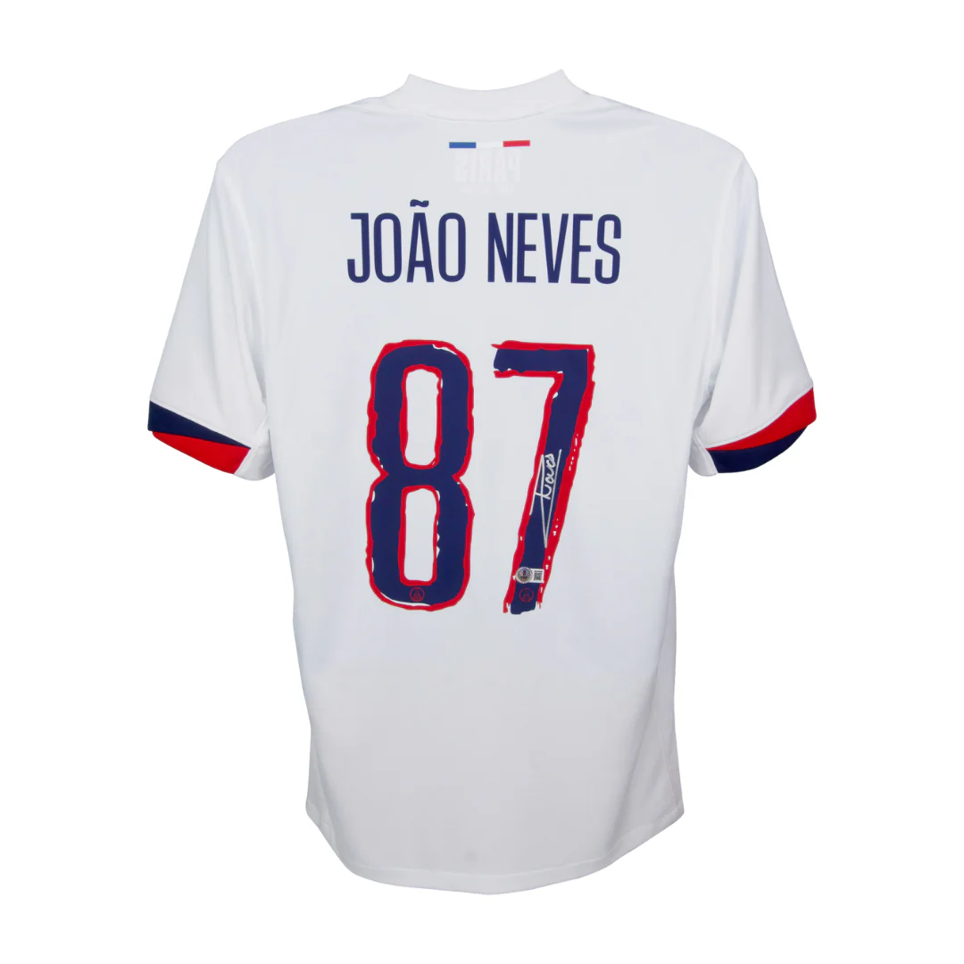 Framed Joao Neves Signed PSG Away Soccer Jersey #87 with Beckett Witness - Image 3