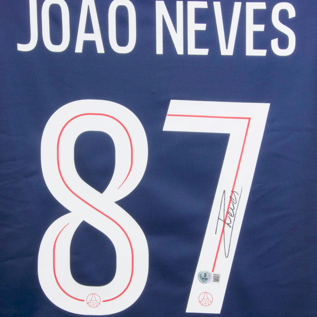 Framed Joao Neves Signed PSG Home Soccer Jersey #87 with Beckett Witness - Image 2