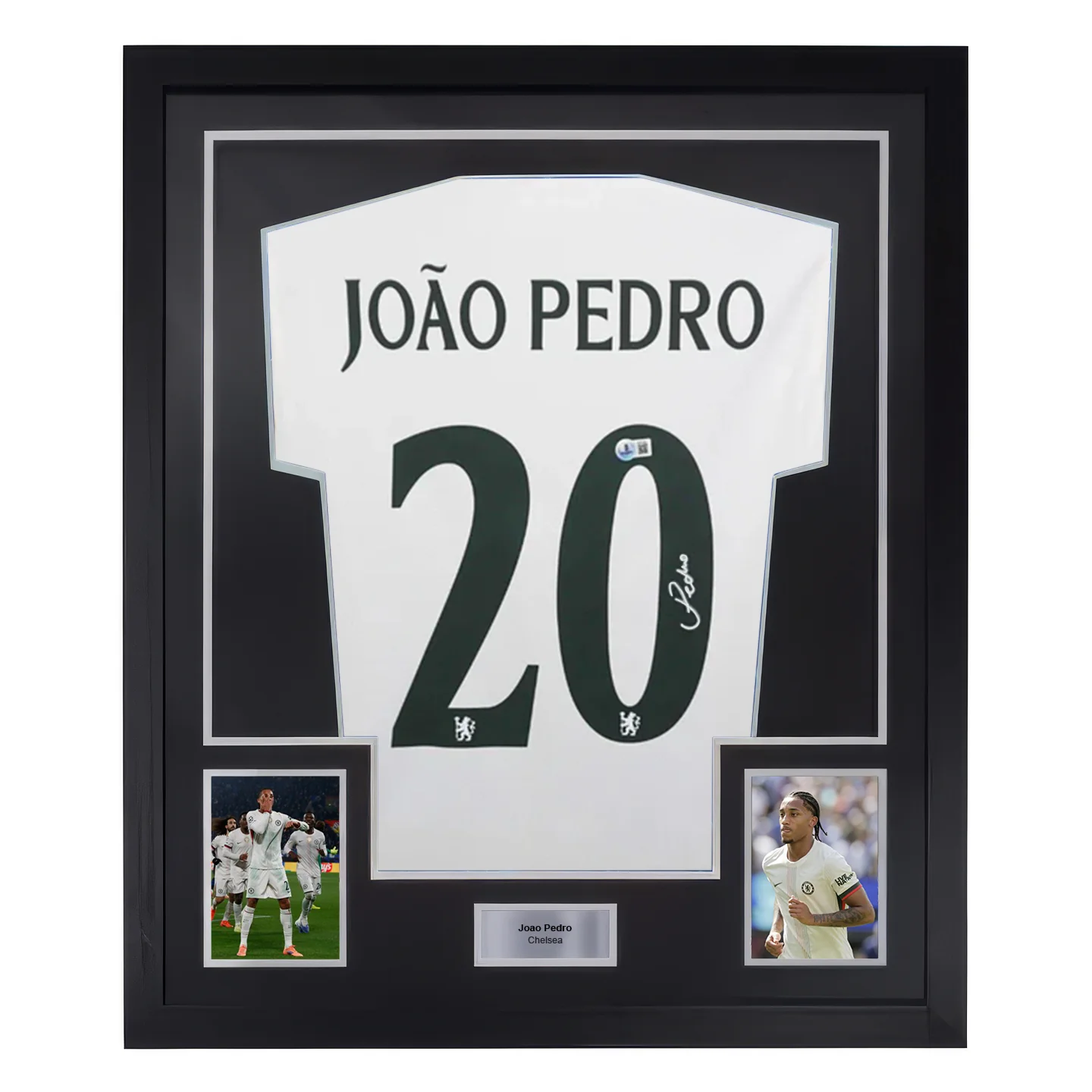 Framed Joao Pedro Signed Chelsea FC Away Soccer Jersey #20 with Beckett COA