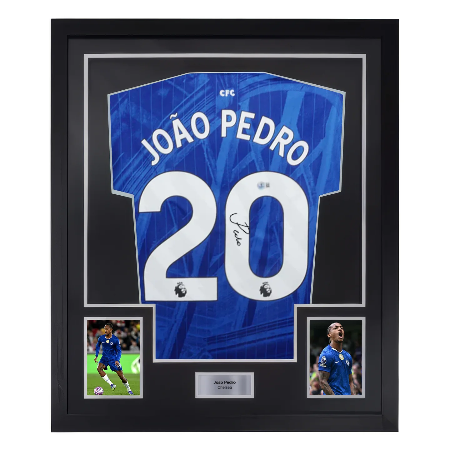 Framed Joao Pedro Signed Chelsea FC Home Soccer Jersey #20 with Beckett COA