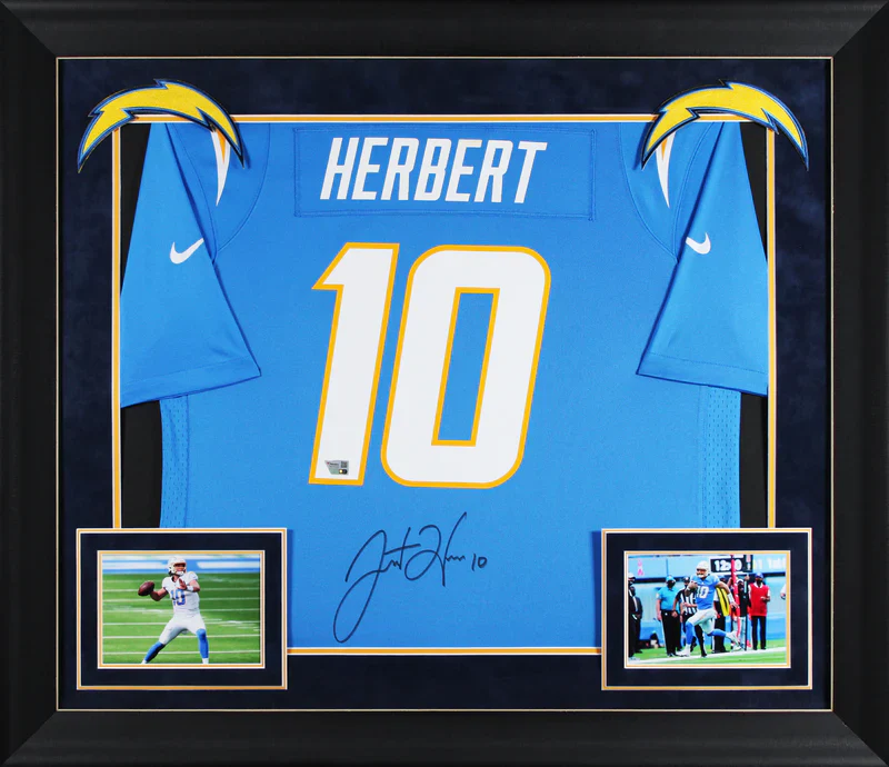 Justin Herbert Signed Los Angeles Chargers Framed Football Jersey with Fanatics COA