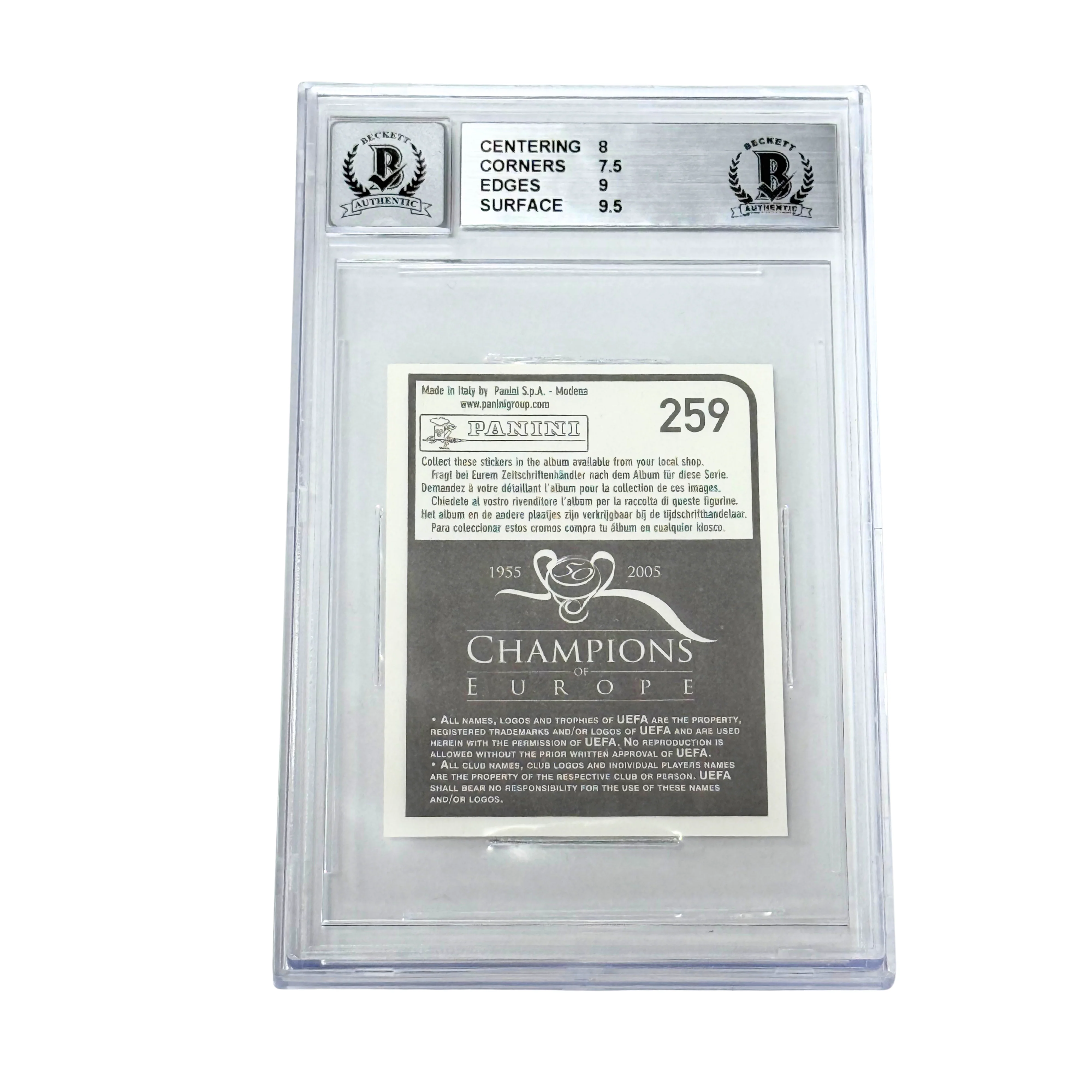 Kaka Signed 2005 Panini Champions of Europe Sticker #259 – BGS 8 AUTO 10 - Image 2