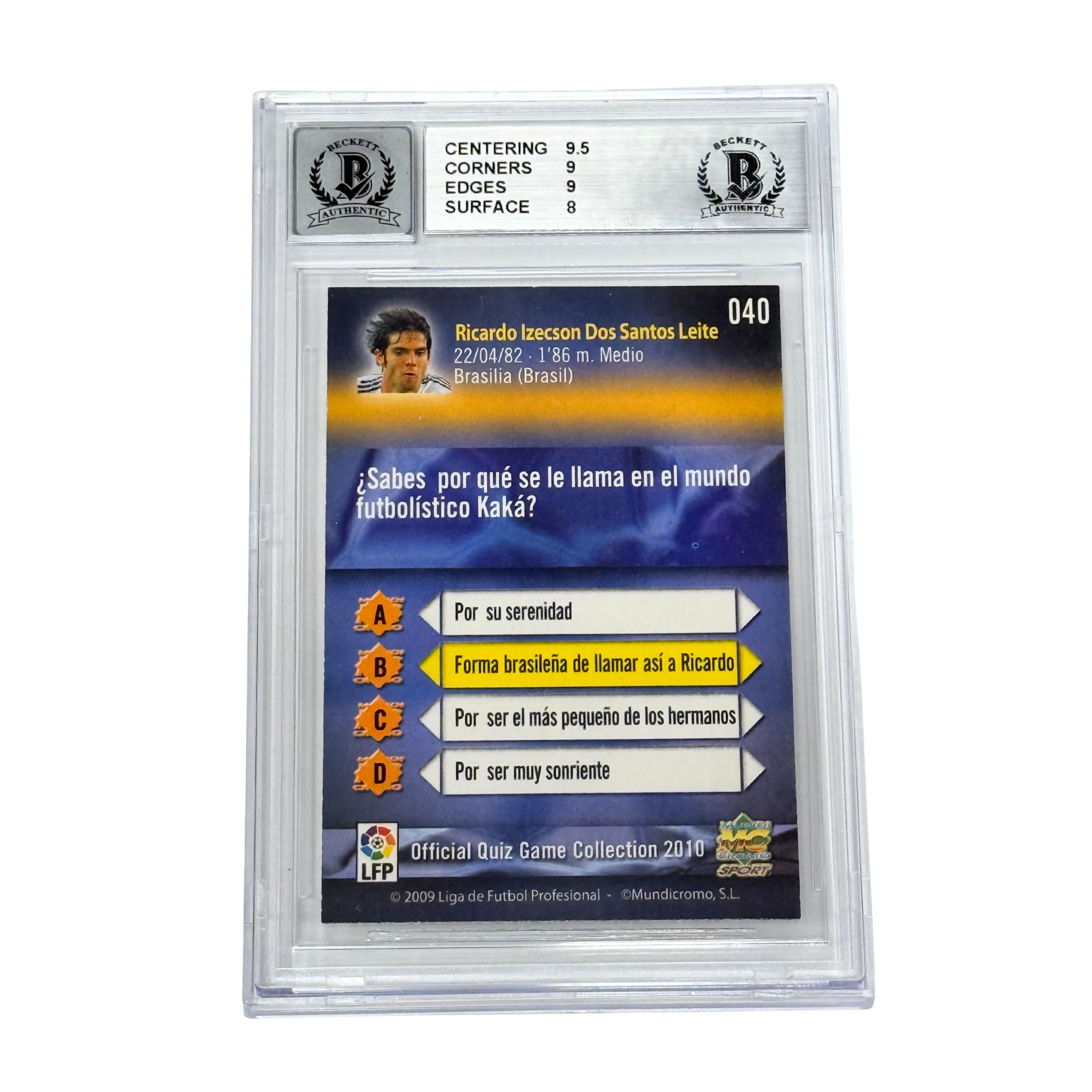 Kaka Signed 2009-10 Mundicromo Las Fichas De La Liga #40 – BGS 8.5 AUTO 9 - Image 2