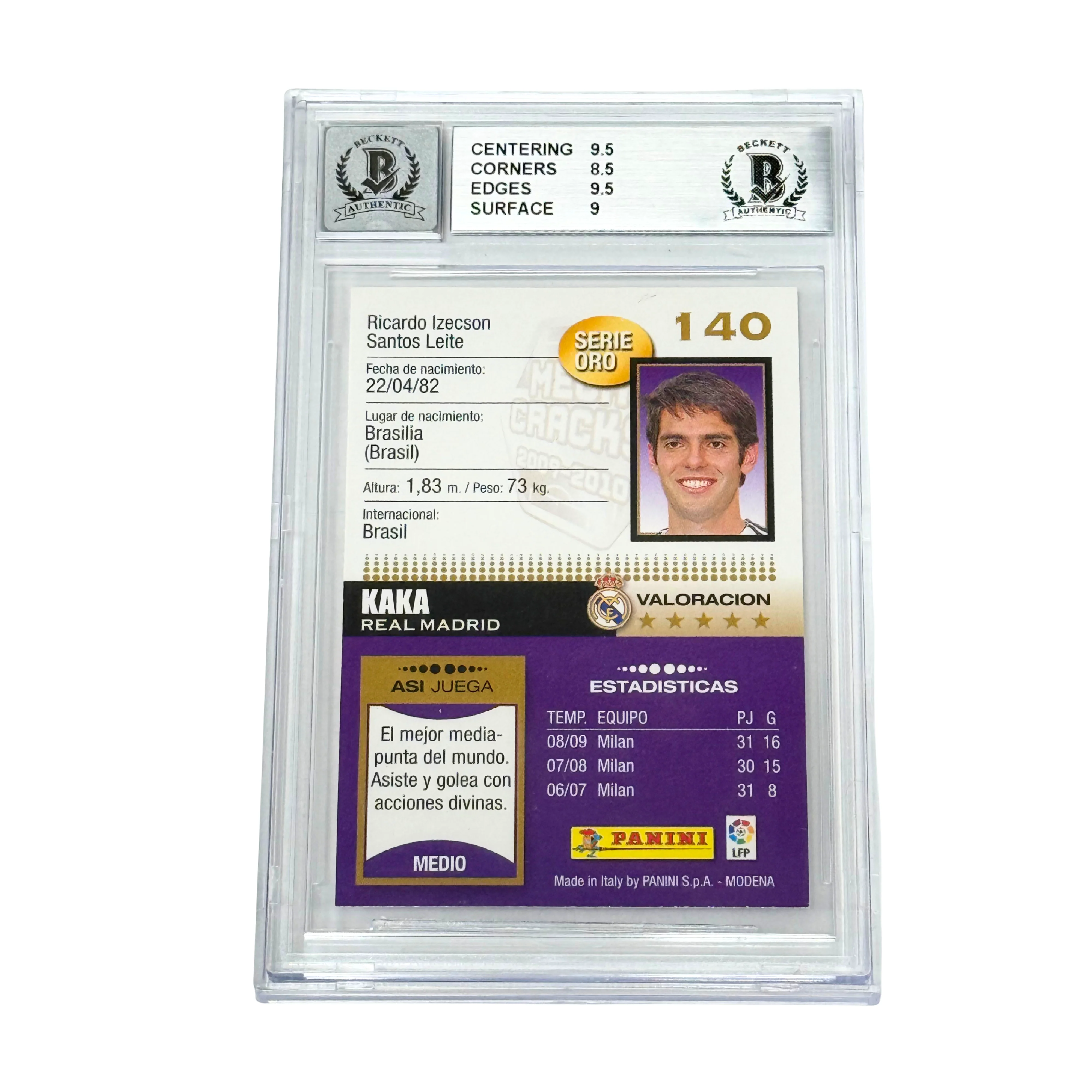 Kaka Signed 2009-10 Panini Megacracks La Liga #140 – BGS 9 AUTO 10 - Image 2