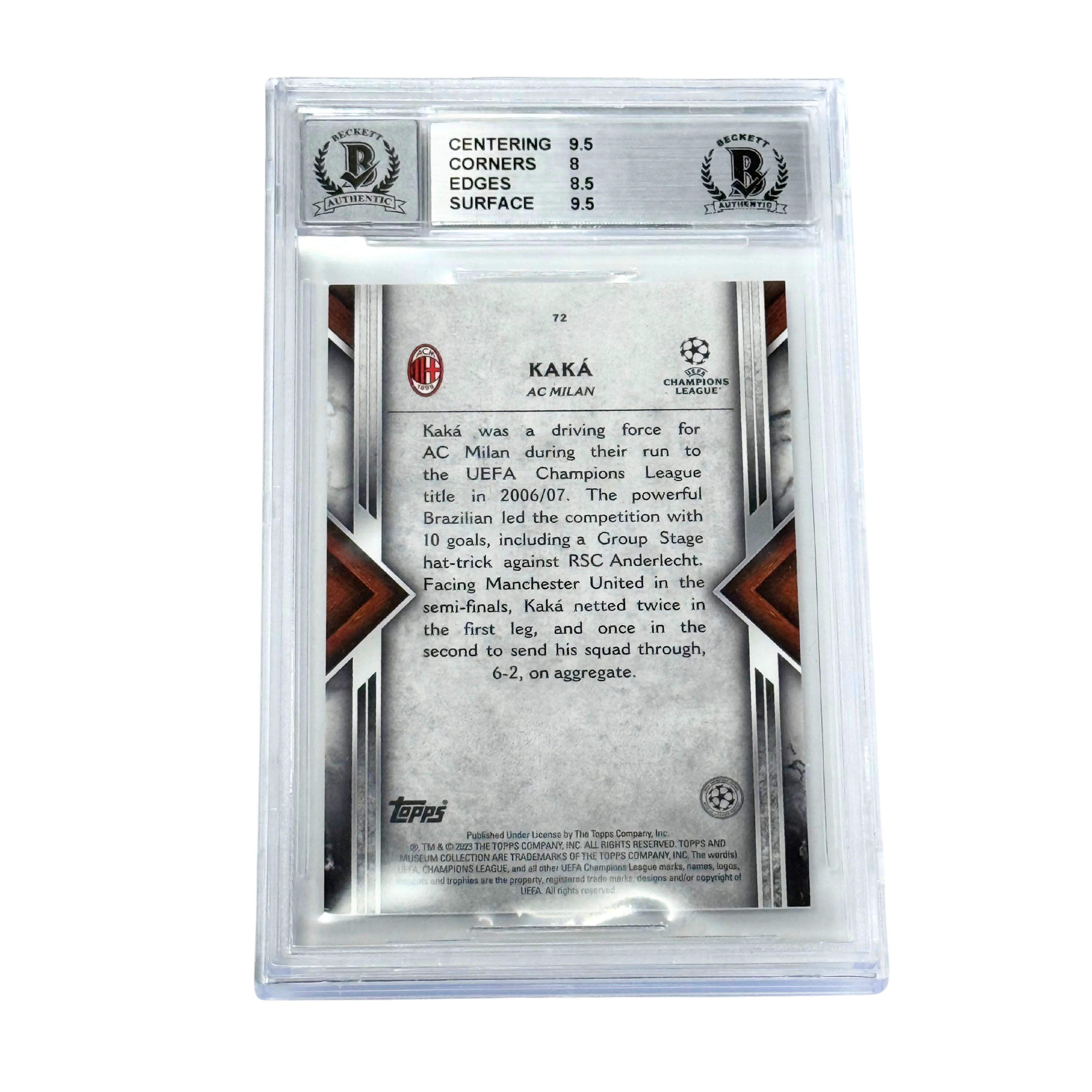 Kaka Signed 2022-23 Topps Museum Collection UCL #72 – BGS 8.5 AUTO 10 - Image 2