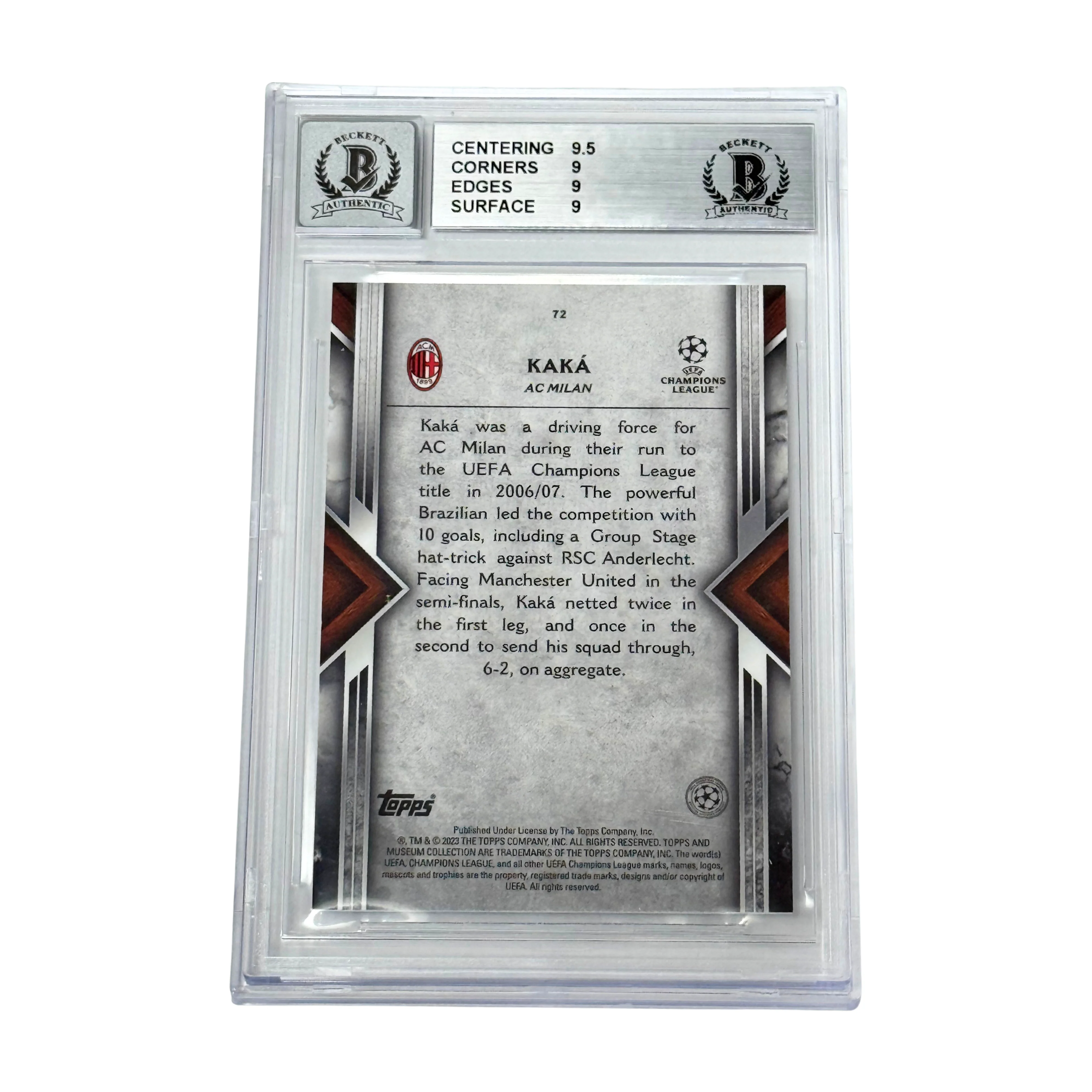 Kaka Signed 2022-23 Topps Museum Collection UCL Gold /50 – BGS 9 AUTO 10 - Image 2