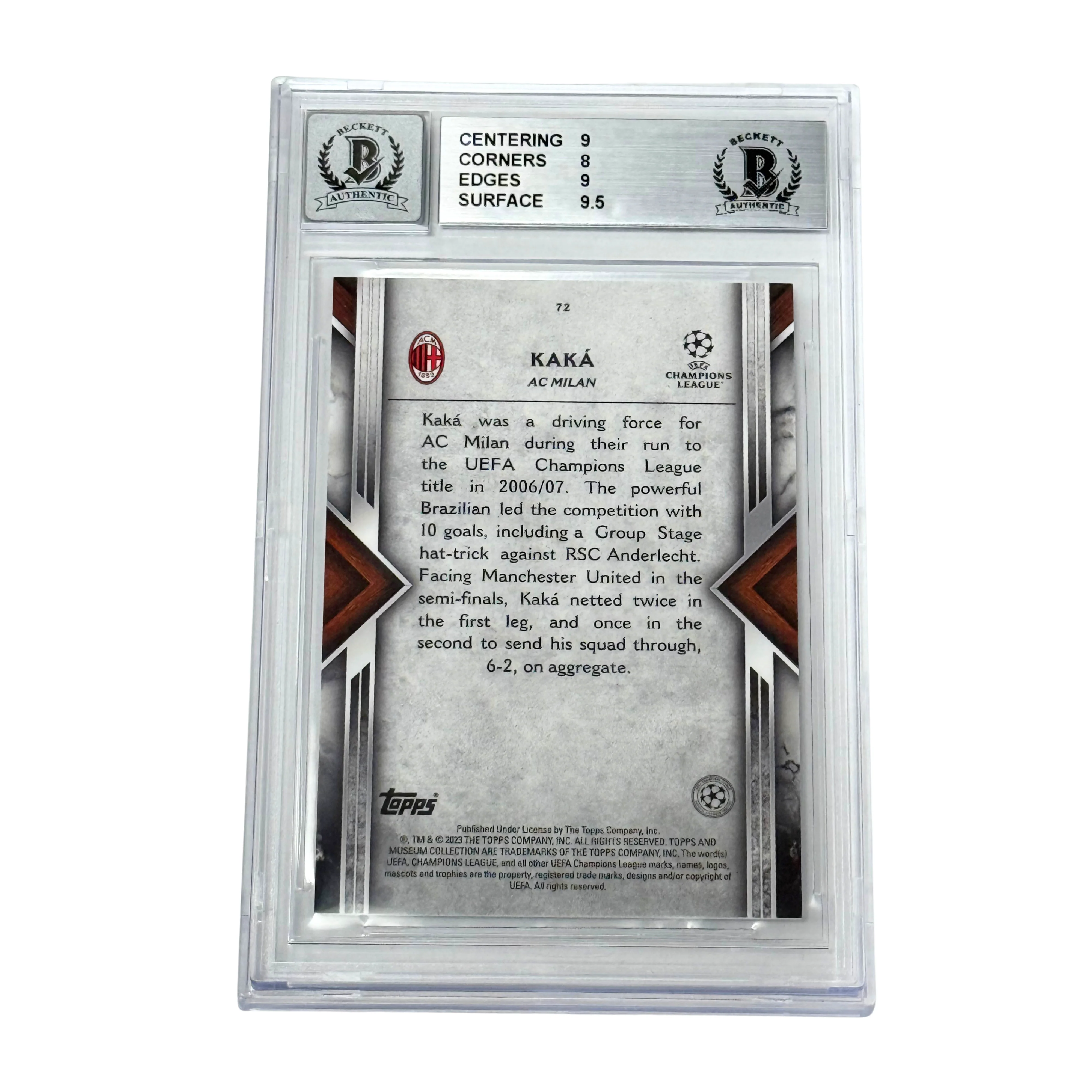 Kaka Signed 2022-23 Topps Museum Collection UCL Sapphire /75 – BGS 8.5 AUTO 10 - Image 2