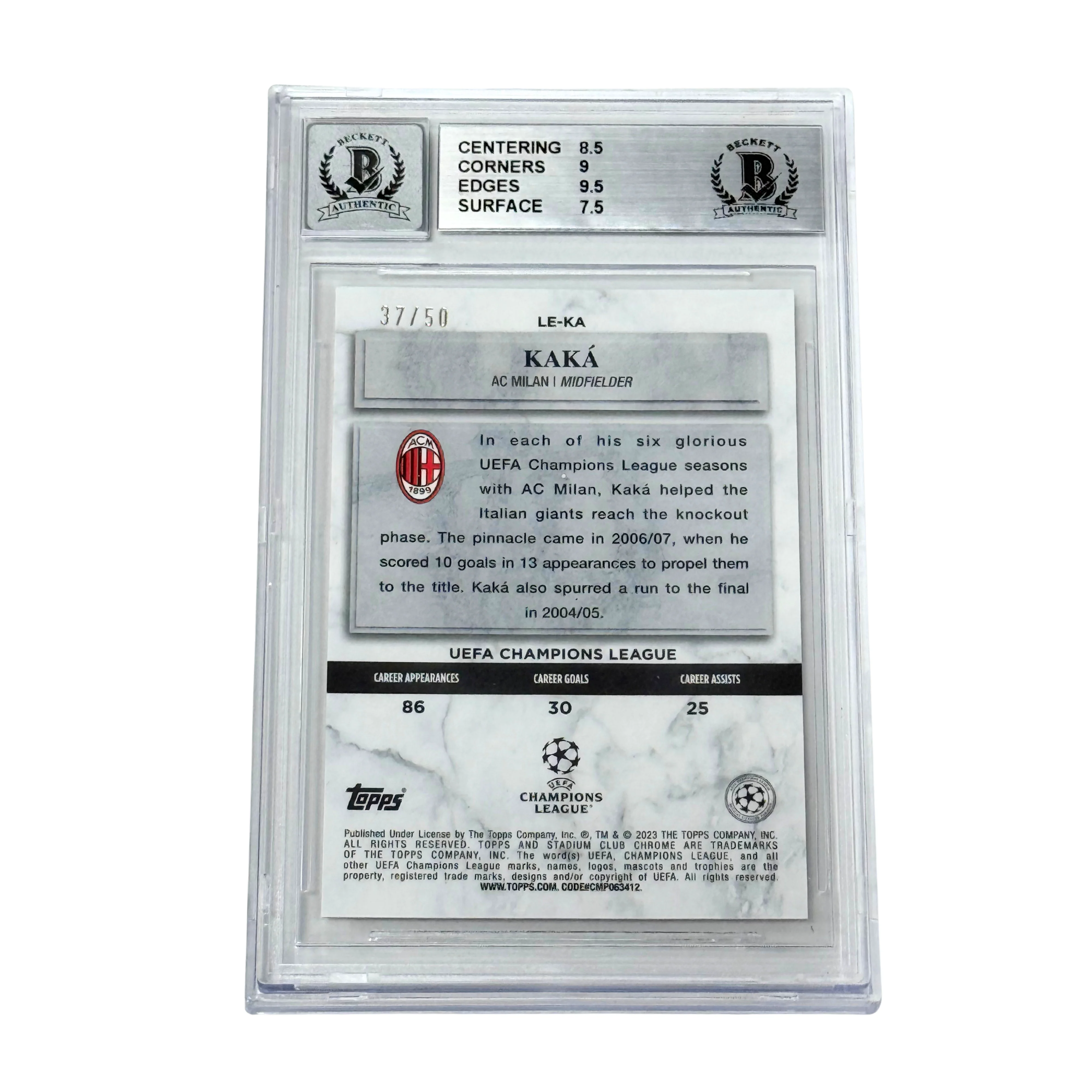 Kaka Signed 2022-23 Topps Stadium Club Chrome Legends Gold /50 – BGS 8.5 AUTO 10 - Image 2