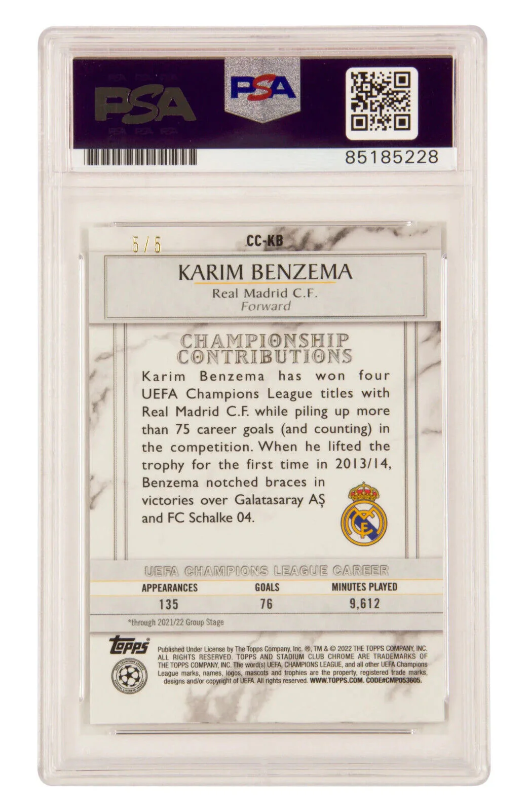 Karim Benzema Signed 2021 Topps Stadium Club Chrome Red /5 – PSA 10 Autograph - Image 2