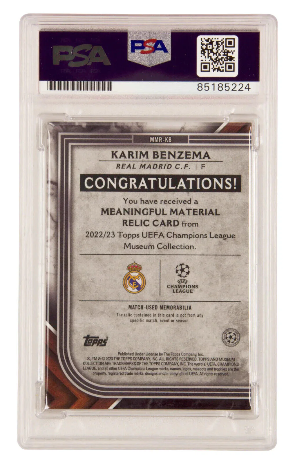 Karim Benzema Signed 2022 Topps Museum Worn Patch Ruby /25 – PSA 10 Autograph - Image 2