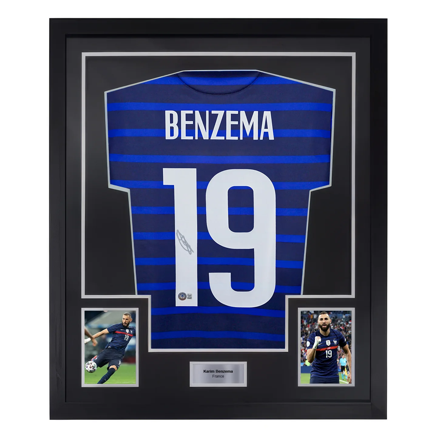 Framed Karim Benzema Signed France Home Soccer Jersey #19 with Beckett COA
