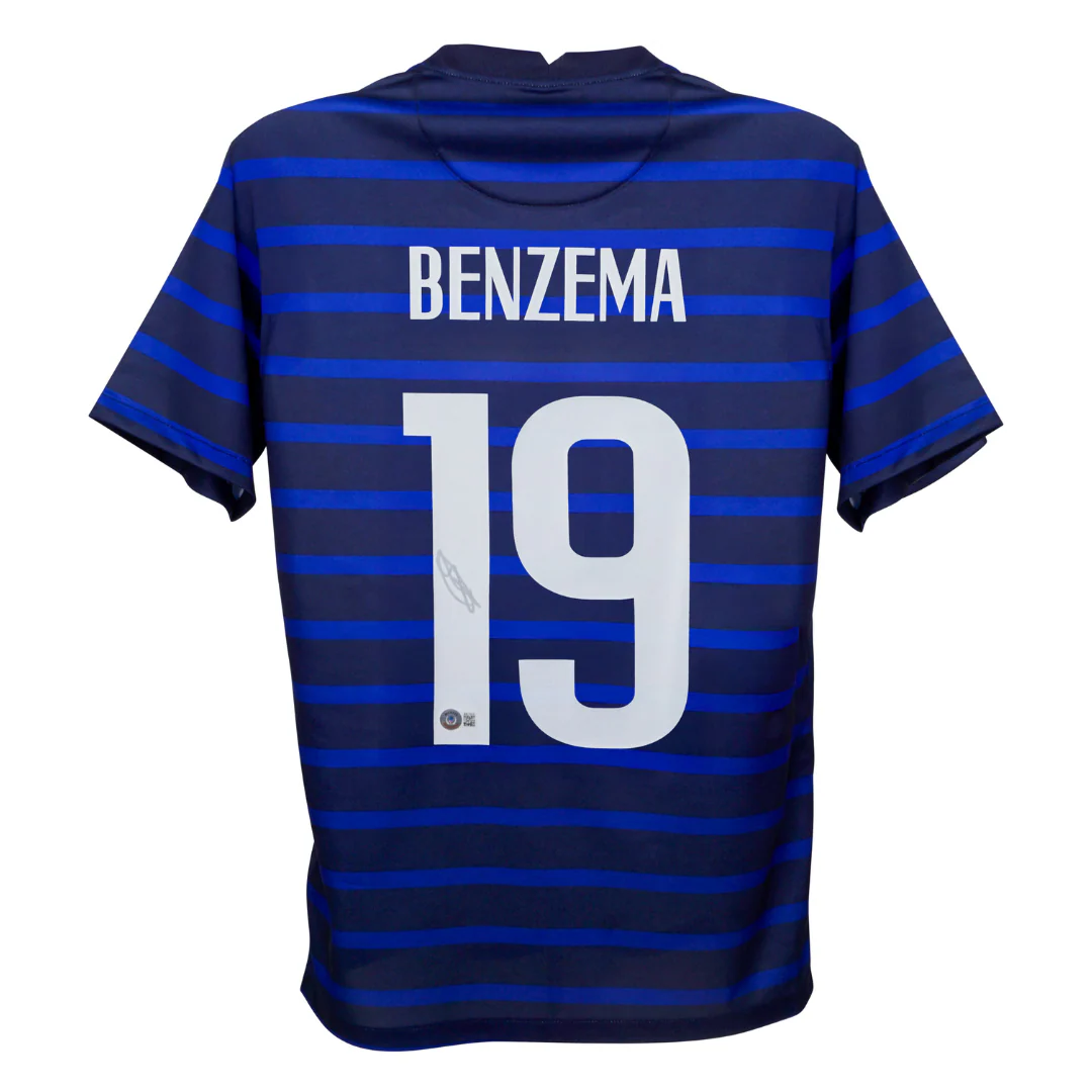 Framed Karim Benzema Signed France Home Soccer Jersey #19 with Beckett COA - Image 3