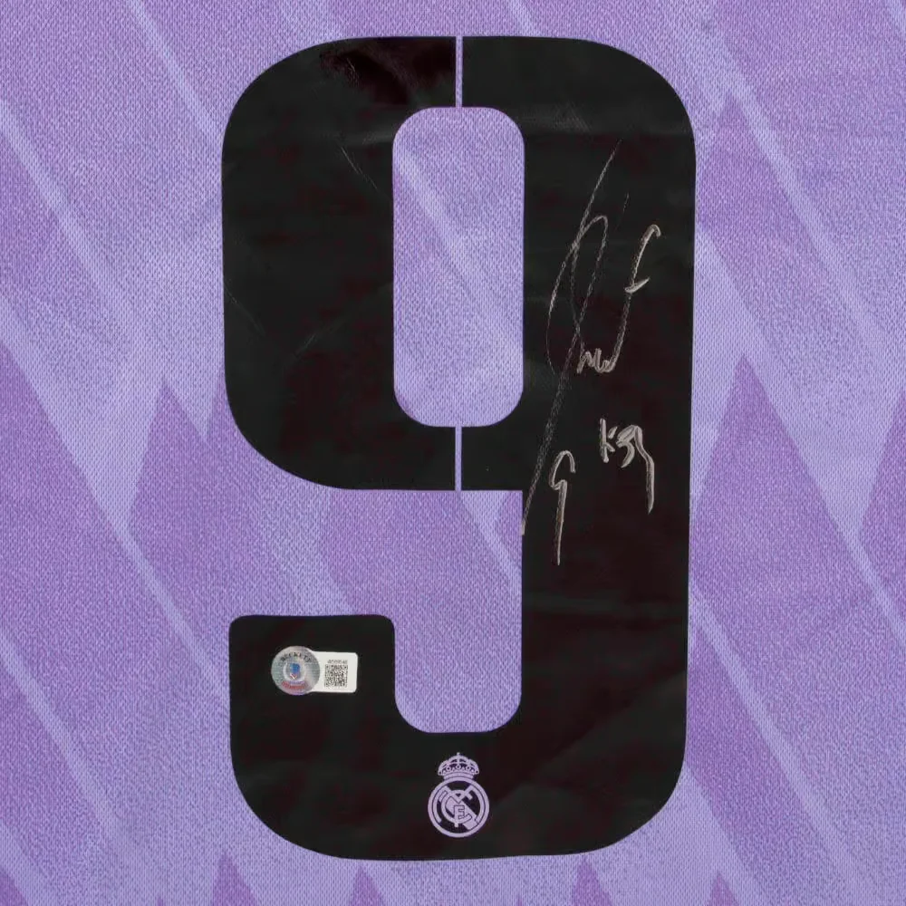 Framed Karim Benzema Signed Real Madrid FC Away Soccer Jersey #9 with Beckett COA - Image 2