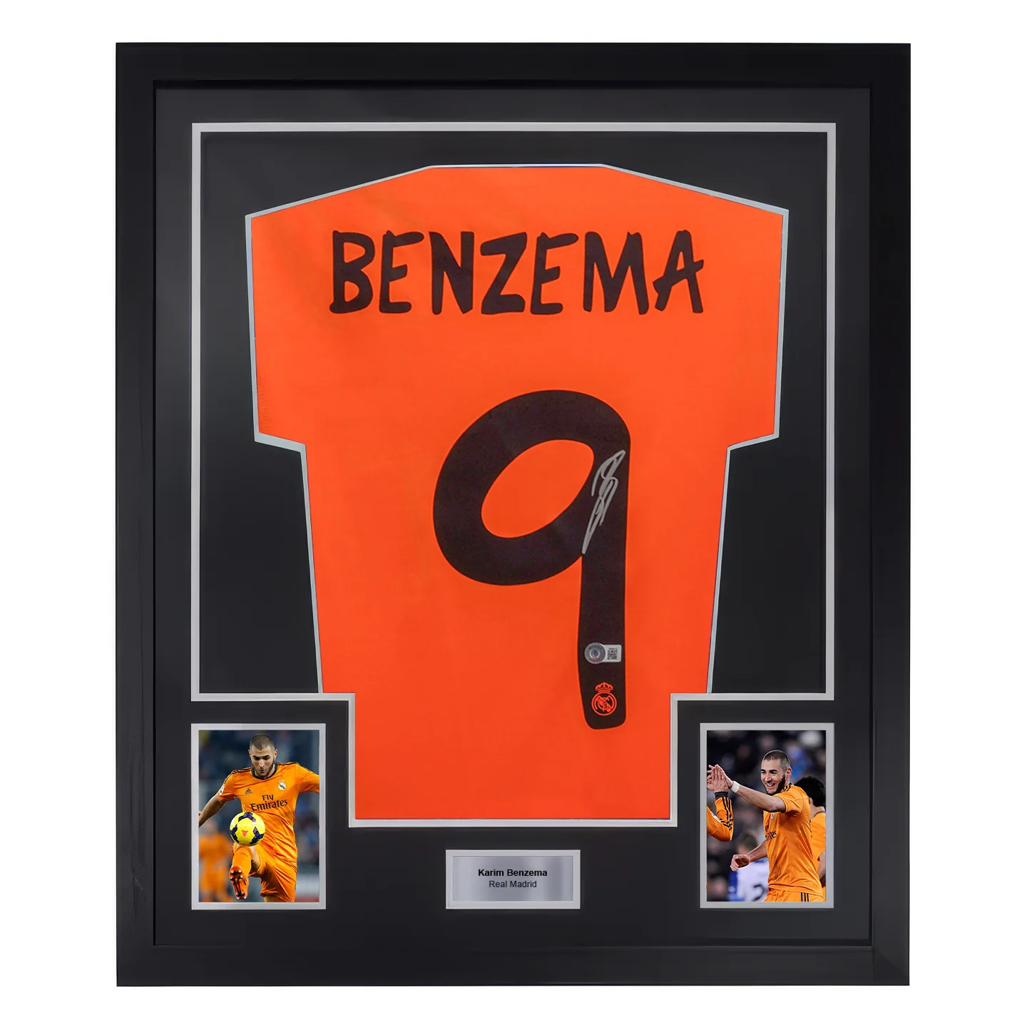 Framed Karim Benzema Signed Real Madrid FC Away Soccer Jersey #9 with Beckett COA