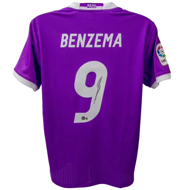 Framed Karim Benzema Signed Real Madrid FC Away Soccer Jersey #9 with Beckett COA - Image 3