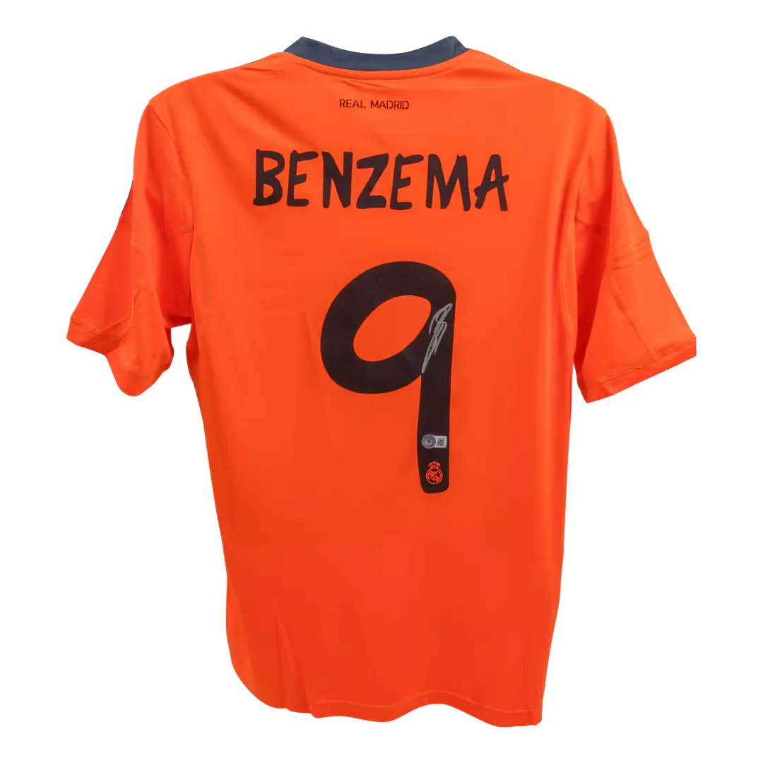 Framed Karim Benzema Signed Real Madrid FC Away Soccer Jersey #9 with Beckett COA - Image 3