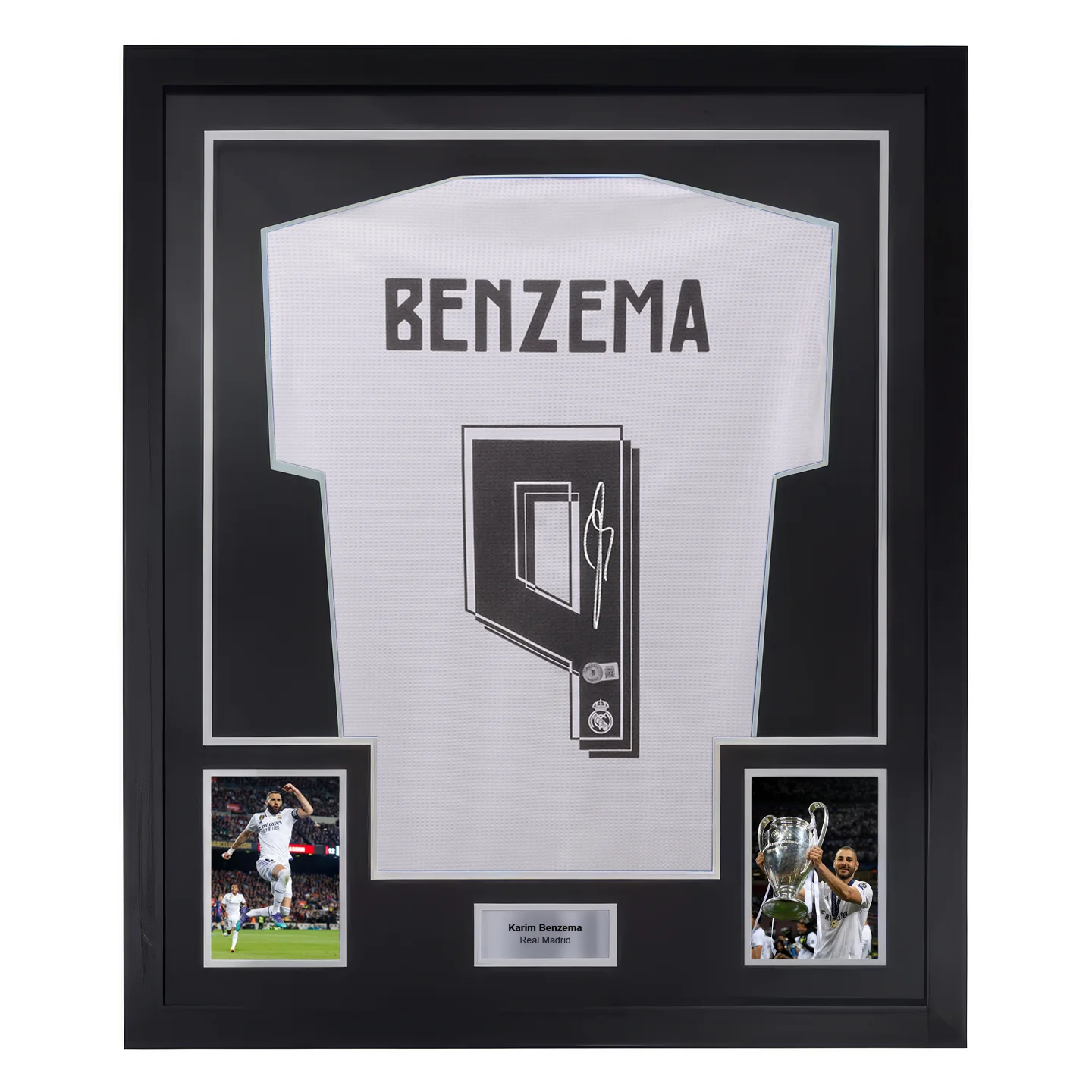 Framed Karim Benzema Signed Real Madrid FC Home Soccer Jersey #9 with Beckett COA