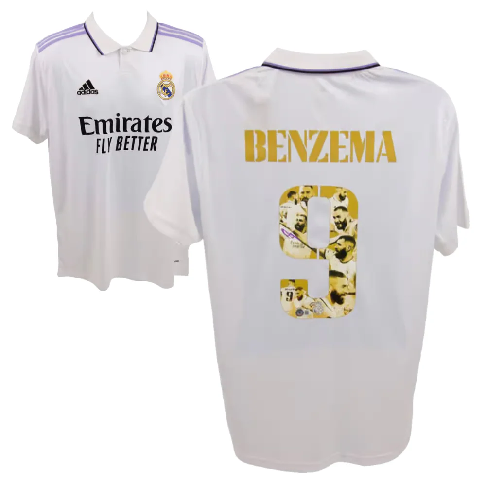 Karim Benzema Signed Custom Real Madrid FC Home Soccer Jersey #9 with Beckett COA