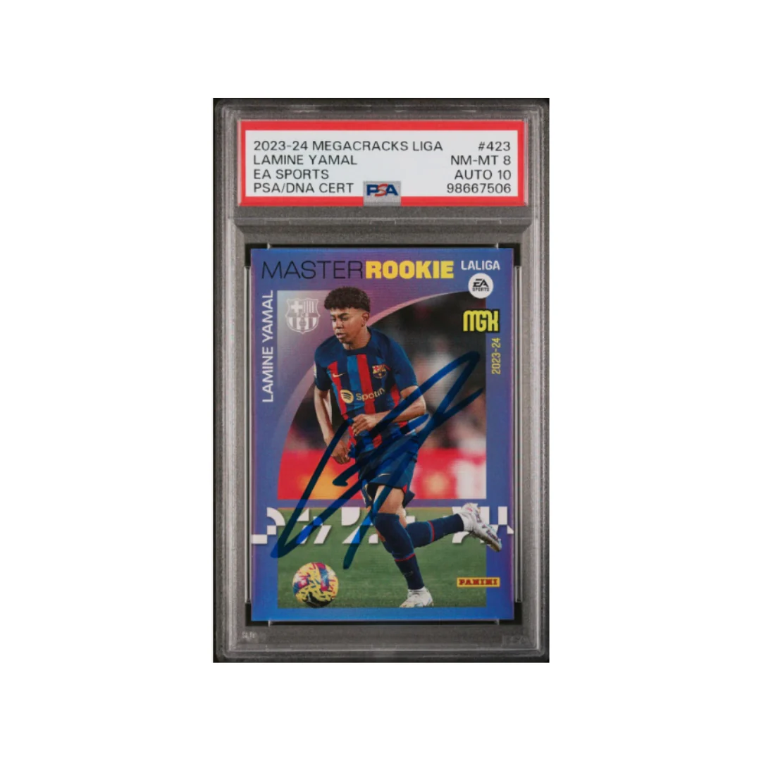 Lamine Yamal Signed 2023-24 Panini Megacracks Master Rookie Card - PSA 8 Auto 10