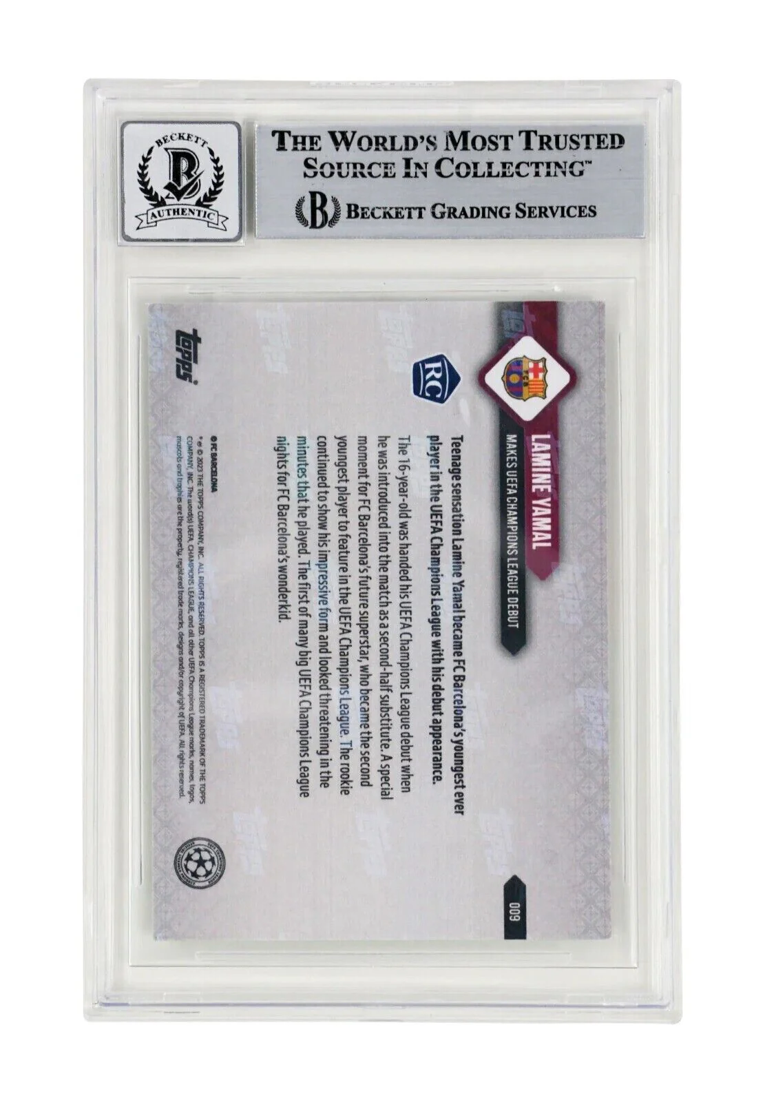 Lamine Yamal Signed 2023-24 Topps Now UCL #9 Rookie Card – BGS Autograph 10 - Image 2