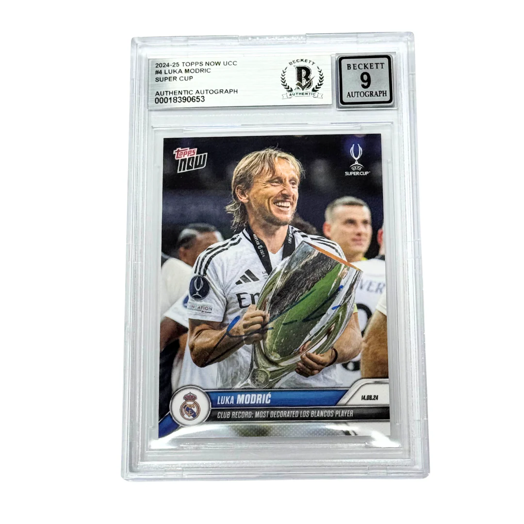 Luka Modric Signed 2024-25 Topps Now UCC Super Cup Club Record – BGS 9