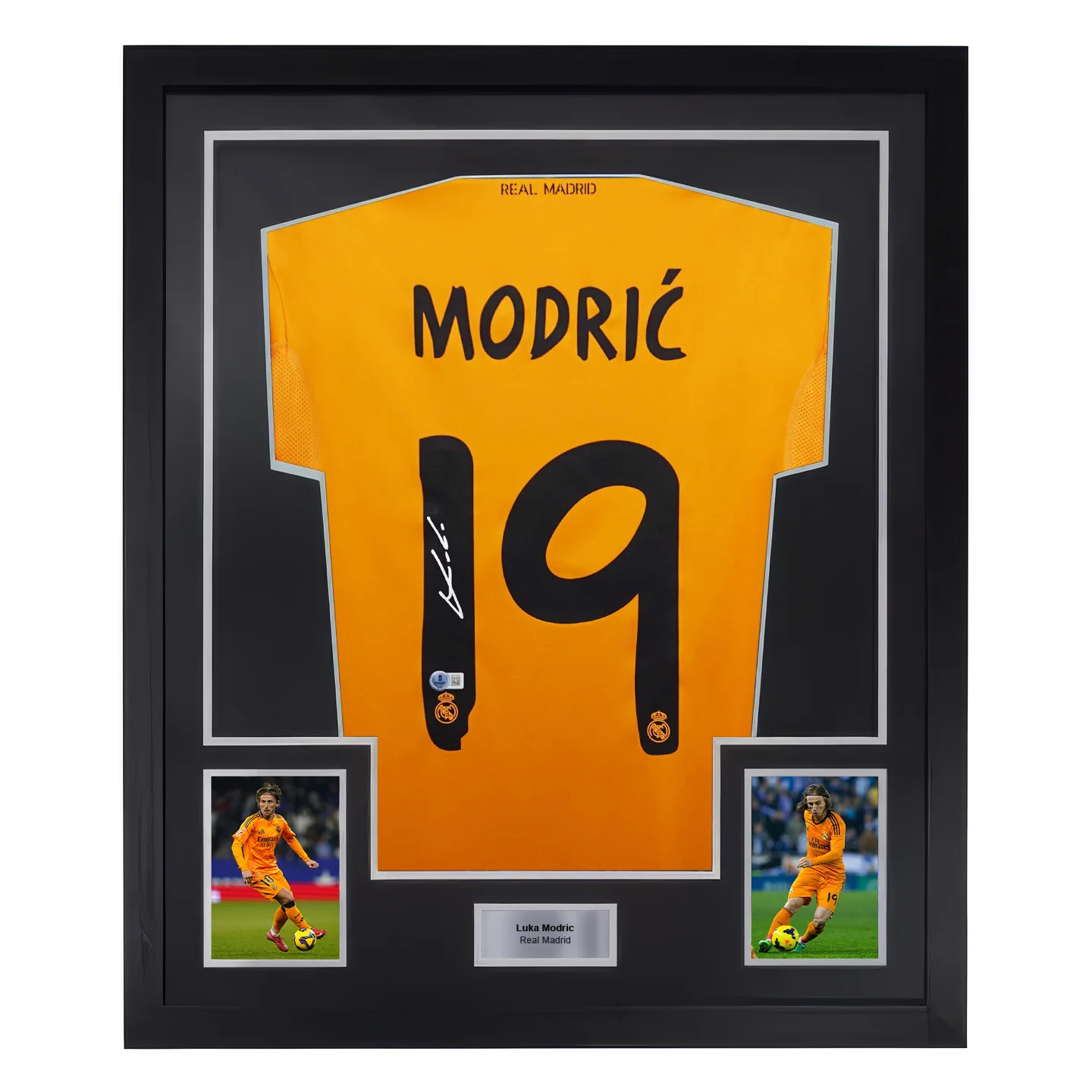 Framed Luka Modric Signed Real Madrid FC Away Soccer Jersey #19 with Beckett COA