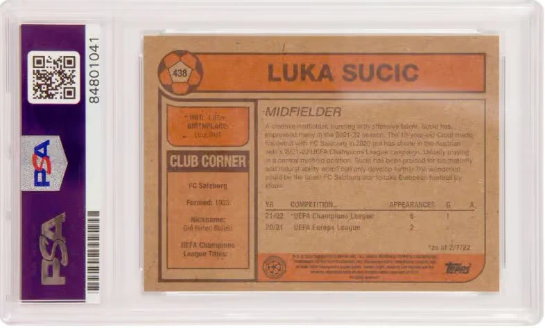Luka Sucic Signed 2022 Topps Living Set Rookie #438– PSA 10 Autograph - Image 2