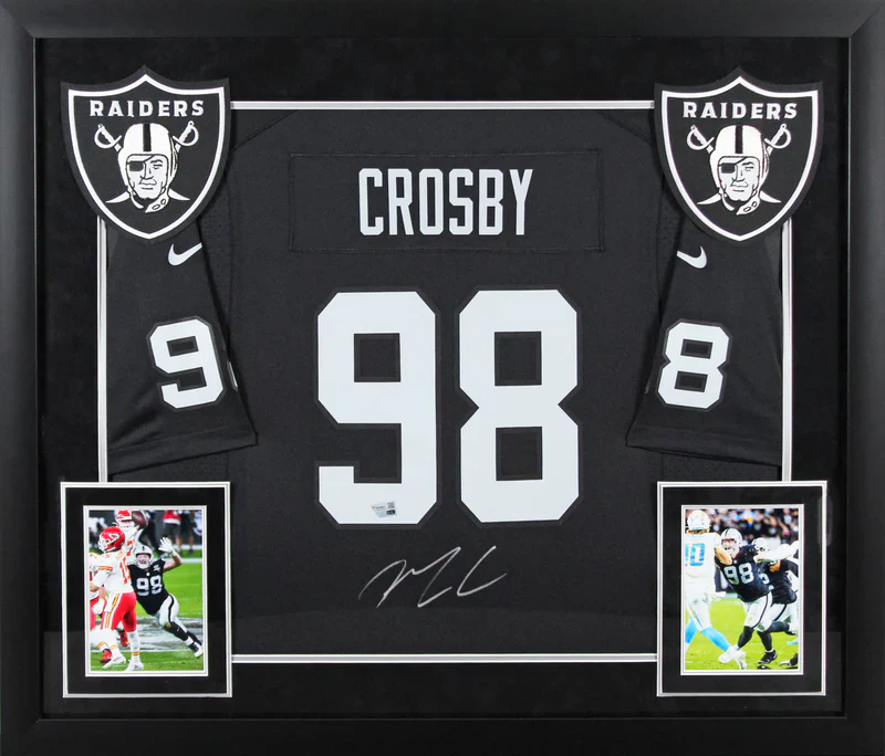Maxx Crosby Signed Las Vegas Raiders Framed Football Jersey with Fanatics COA
