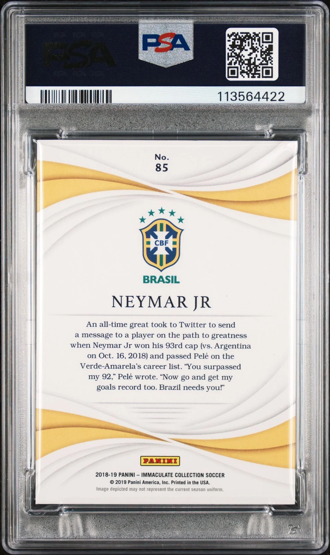 Neymar Jr Signed 2018 Panini Immaculate /65 - PSA 7 AUTO 9 - Image 2
