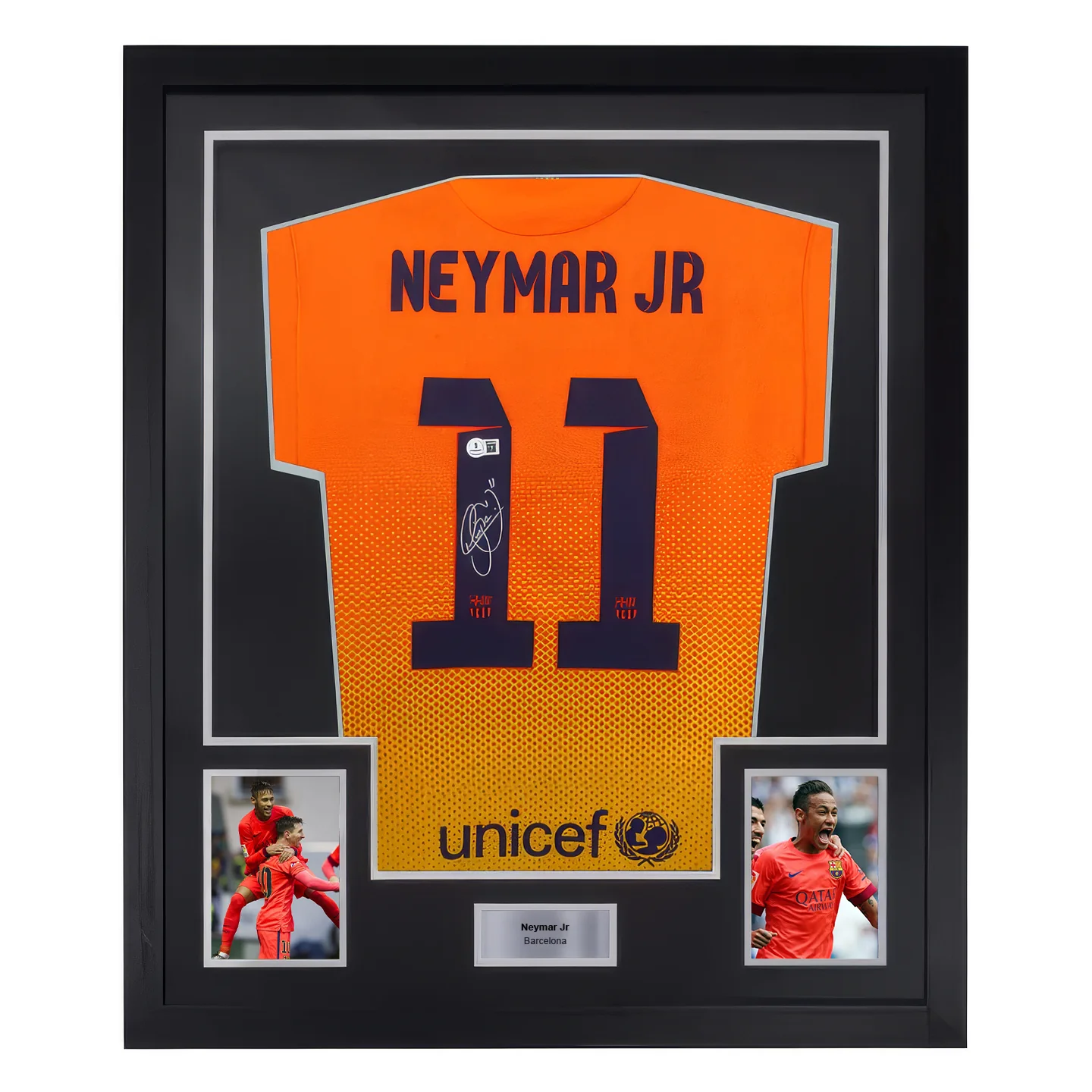 Framed Neymar Jr Signed FC Barcelona Away Soccer Jersey #11 with Beckett COA