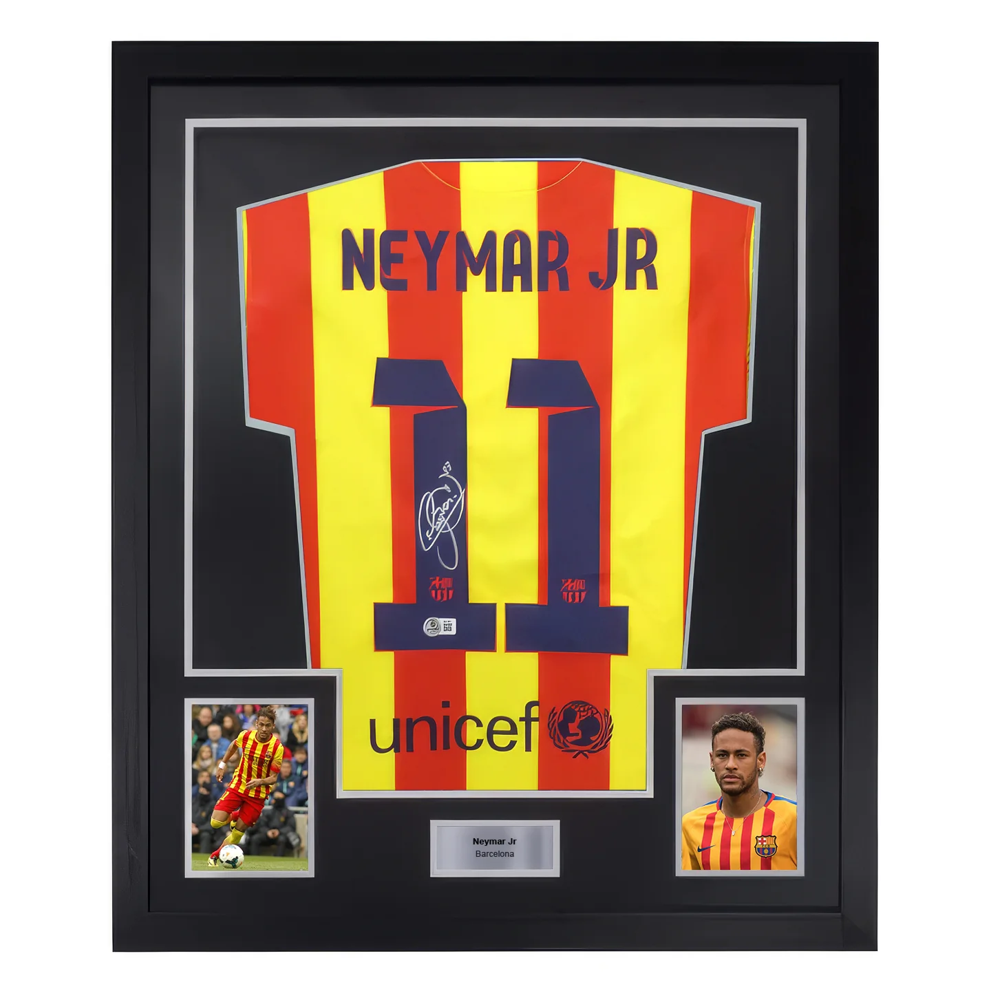Framed Neymar Jr Signed FC Barcelona Away Soccer Jersey #11 with Beckett COA