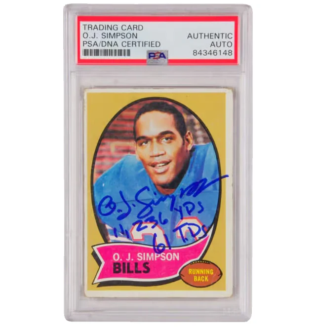 OJ Simpson Signed 1970 Topps Inscribed “11,236 Yards 61 TDS” – PSA Authentic