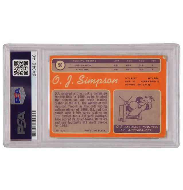 OJ Simpson Signed 1970 Topps Inscribed “11,236 Yards 61 TDS” – PSA Authentic - Image 2