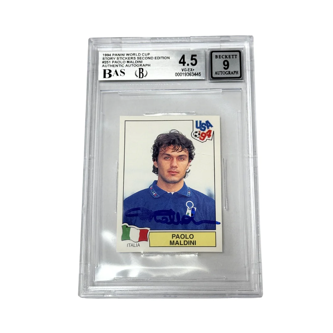 Paolo Maldini Signed 1994 Panini World Cup Story Stickers Second Ed – BGS 4.5