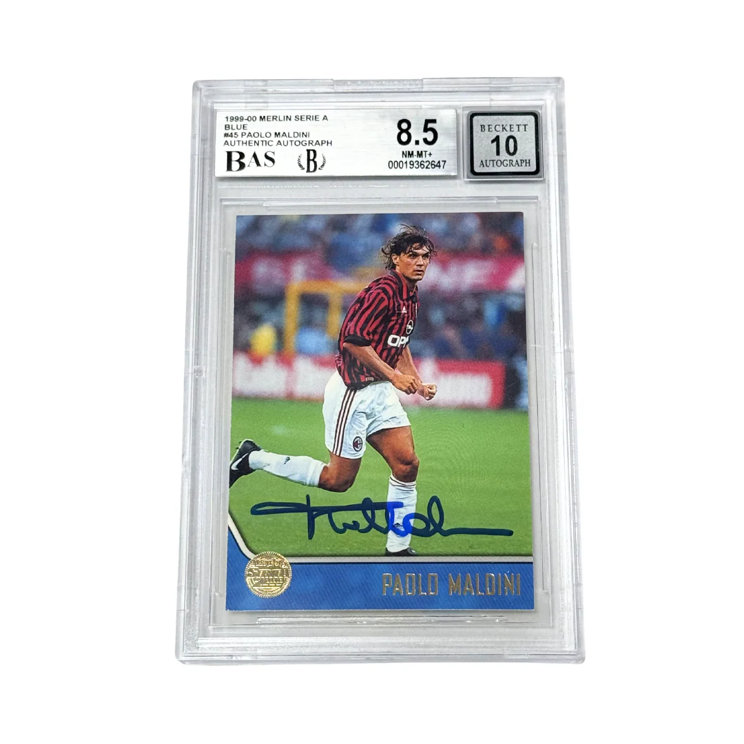 Paolo Maldini Signed 1999-00 Merlin Serie A Blue #45 – BGS 8.5 Autograph 10