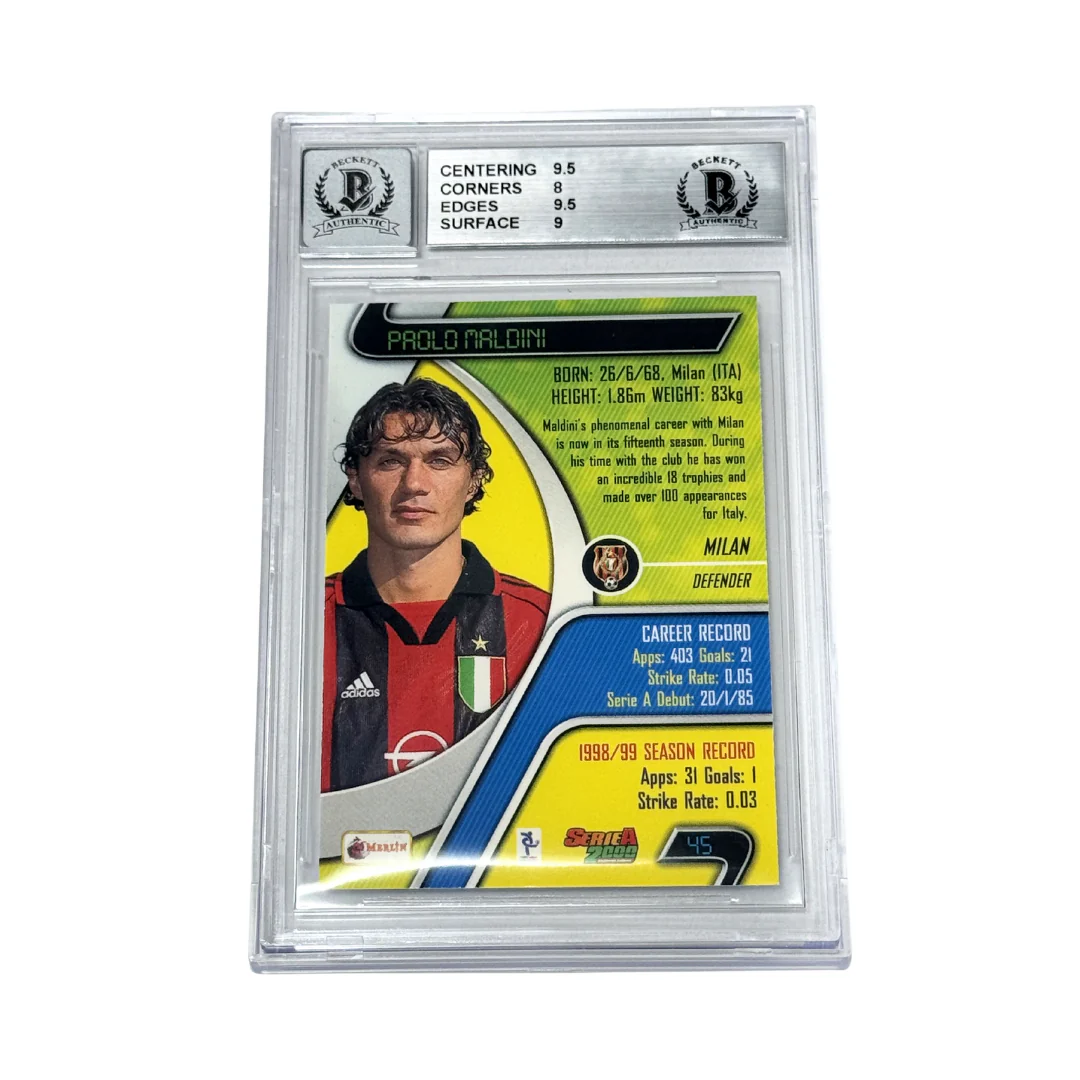 Paolo Maldini Signed 1999-00 Merlin Serie A Blue #45 – BGS 8.5 Autograph 10 - Image 2