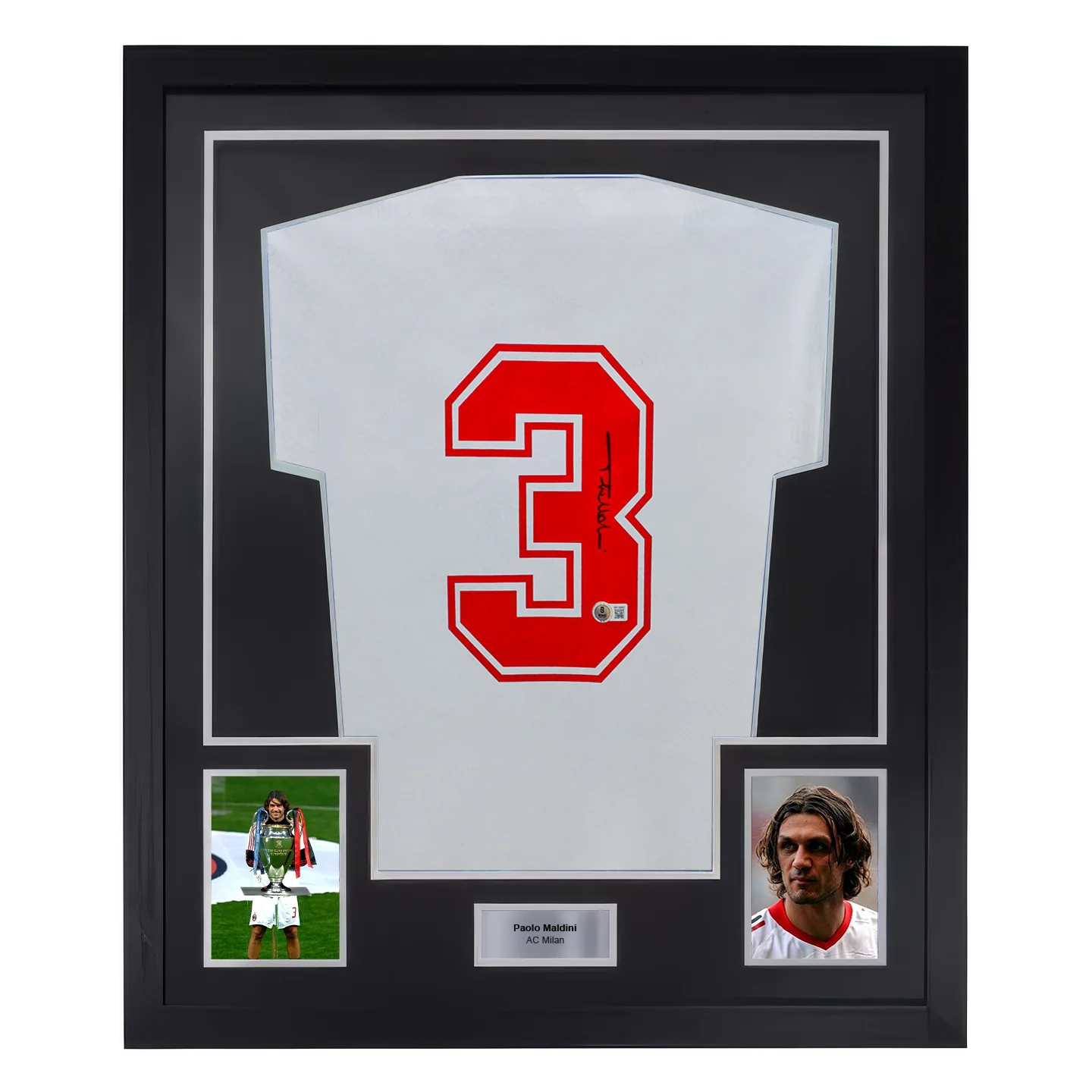 Framed Paolo Maldini Signed AC Milan Away Soccer Jersey #3 with Beckett Witness