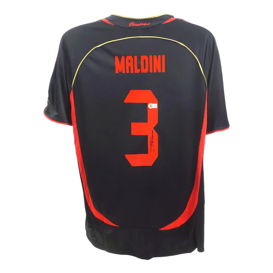 Framed Paolo Maldini Signed AC Milan Away Soccer Jersey #3 with Beckett Witness - Image 3
