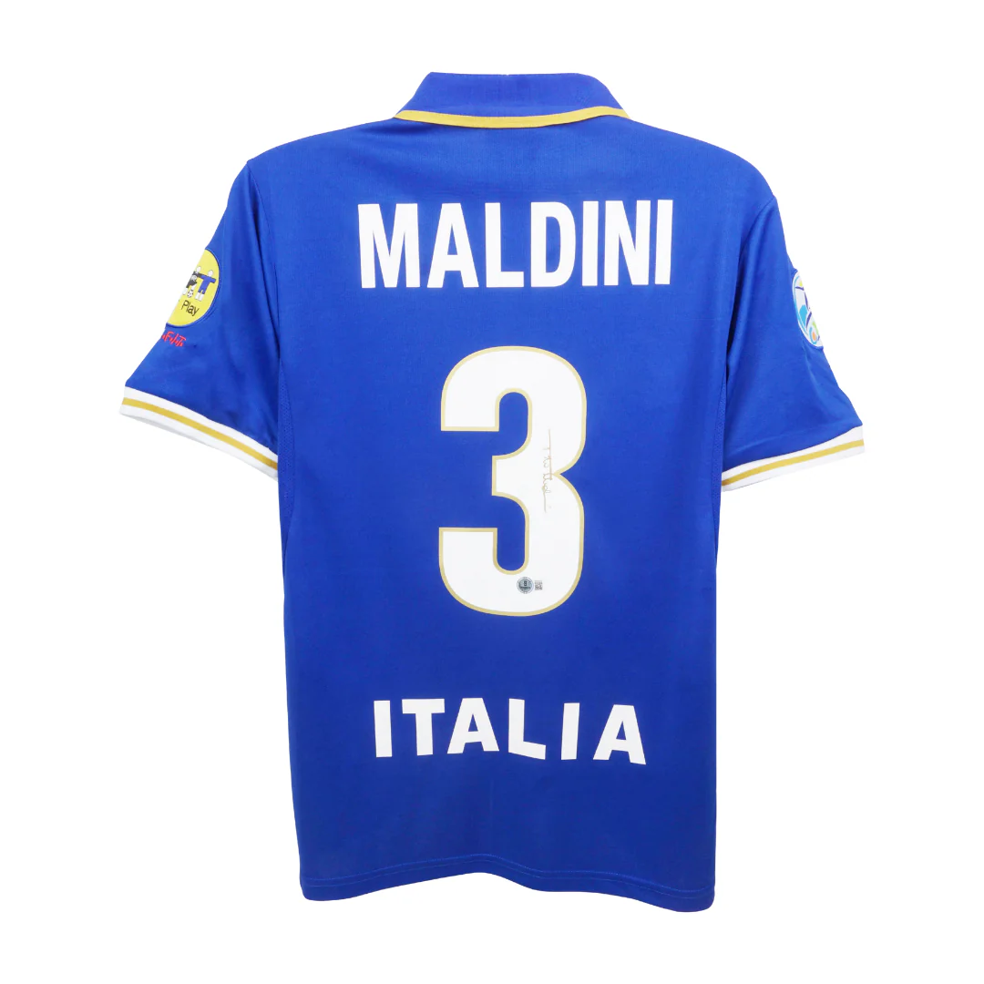 Framed Paolo Maldini Signed Italy Home Soccer Jersey #3 with Beckett COA - Image 3