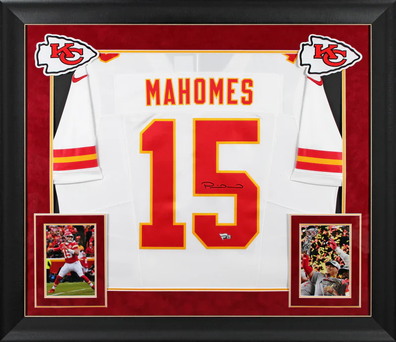 Patrick Mahomes Signed Kansas City Chiefs Framed Football Jersey with Fanatics COA