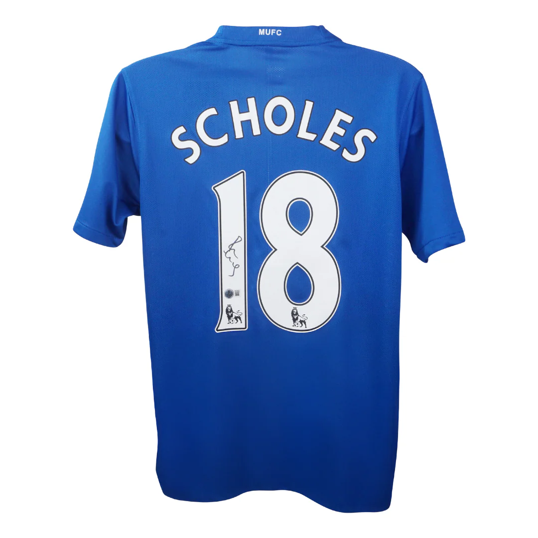 Framed Paul Scholes Signed Manchester Utd Away Soccer Jersey #18 with Beckett Witness - Image 3