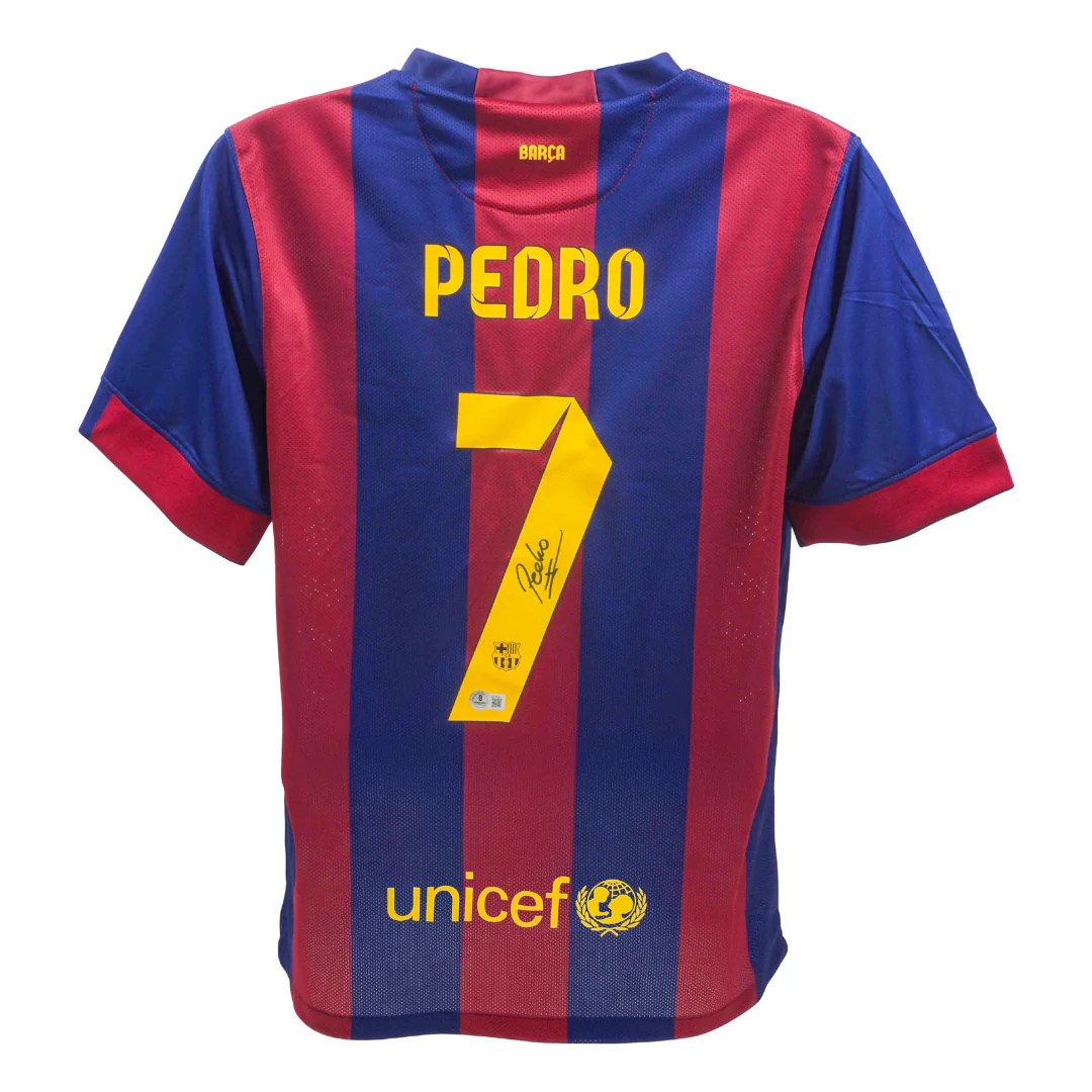 Framed Pedro Signed FC Barcelona Home Soccer Jersey #7 with Beckett COA - Image 3