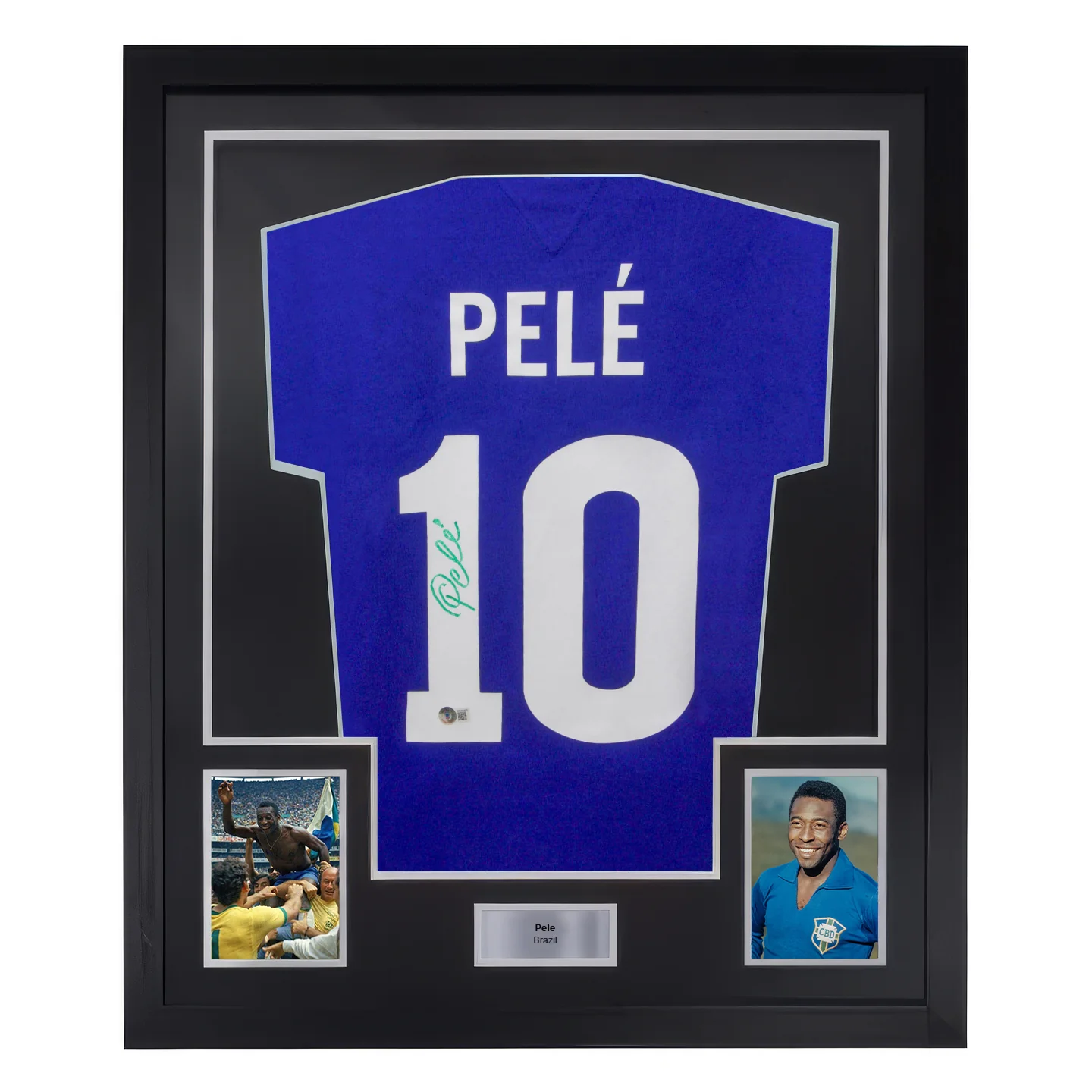 Framed Pele Signed Vintage Brazil FC Away Soccer Jersey #10 with Beckett COA