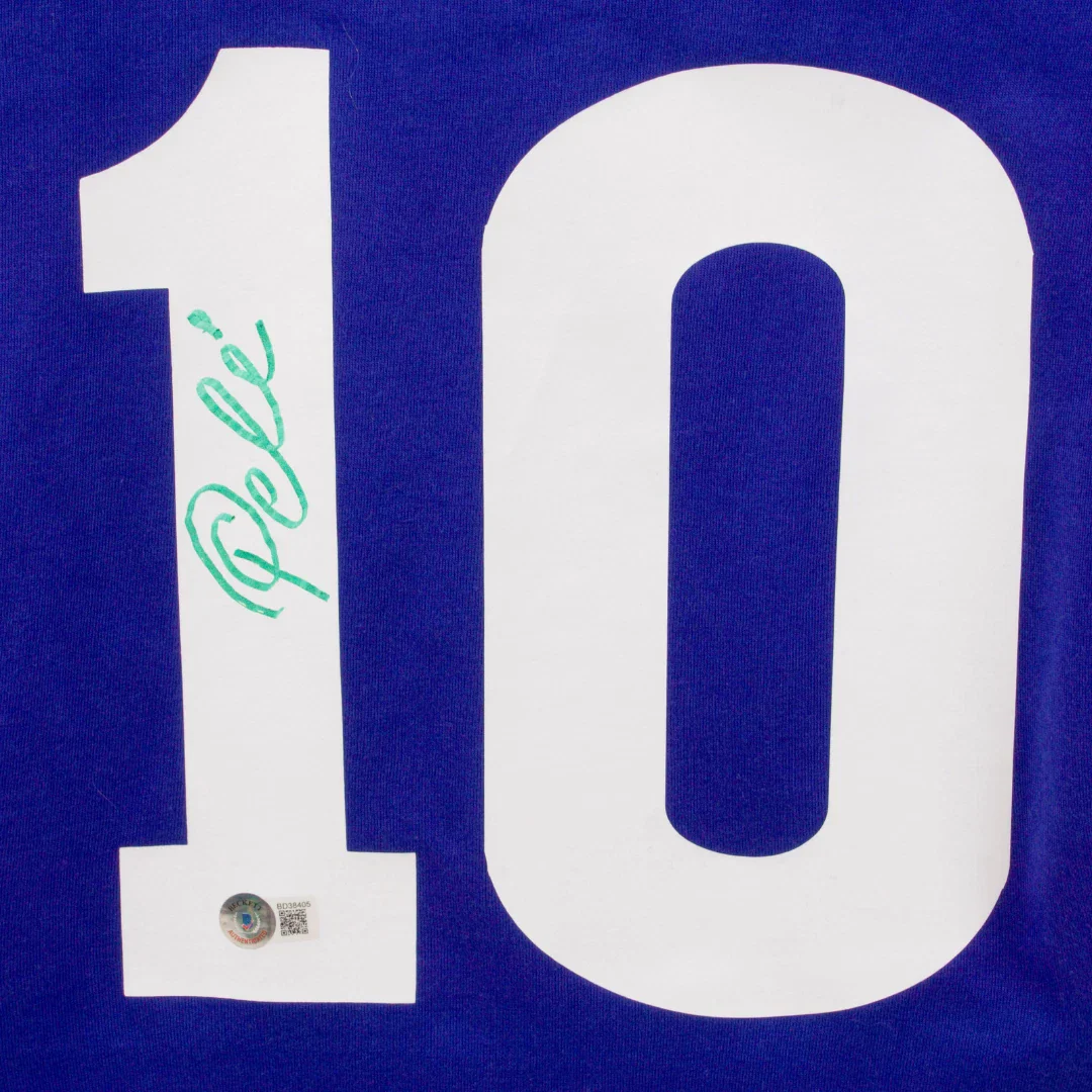 Framed Pele Signed Vintage Brazil FC Away Soccer Jersey #10 with Beckett COA - Image 2