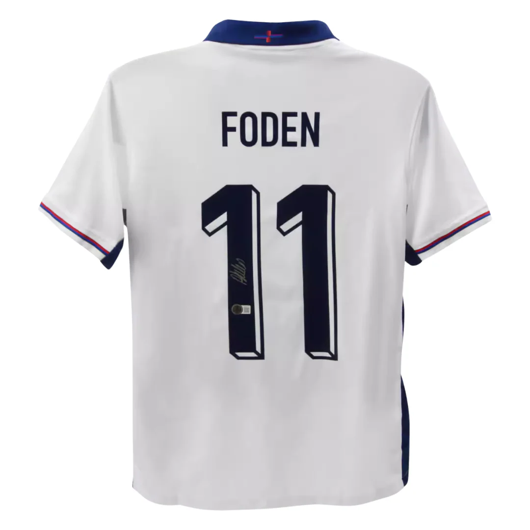 Framed Phil Foden Signed England FC Home Soccer Jersey #11 with Beckett COA - Image 3