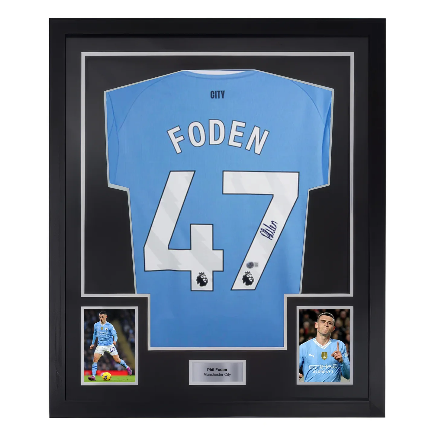 Framed Phil Foden Signed Manchester City Soccer Jersey #47 with Beckett COA