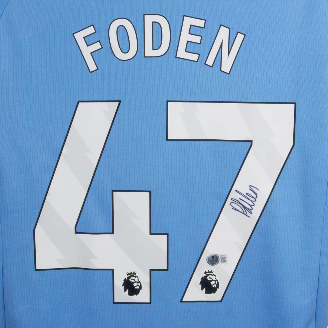 Framed Phil Foden Signed Manchester City Soccer Jersey #47 with Beckett COA - Image 2