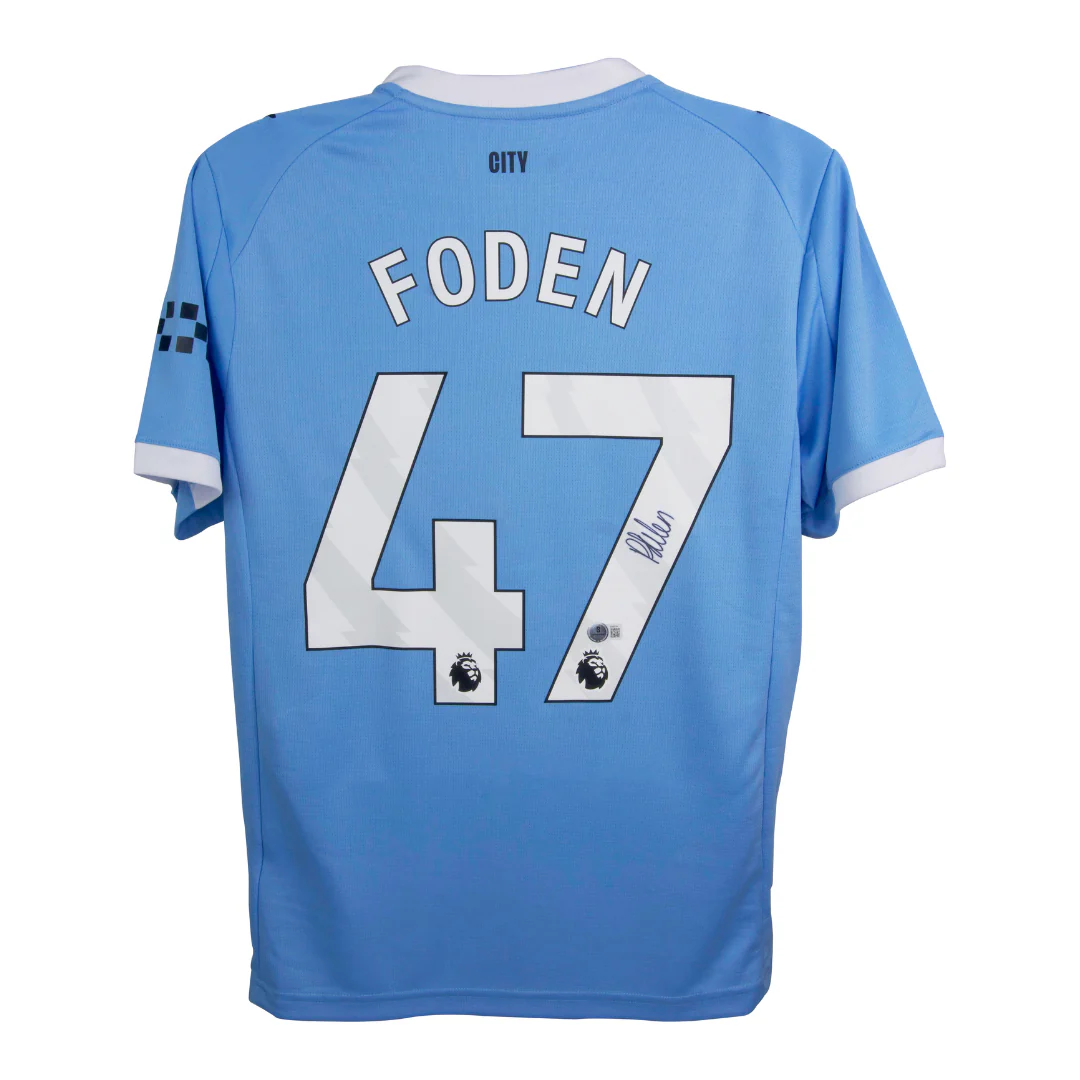 Framed Phil Foden Signed Manchester City Soccer Jersey #47 with Beckett COA - Image 3