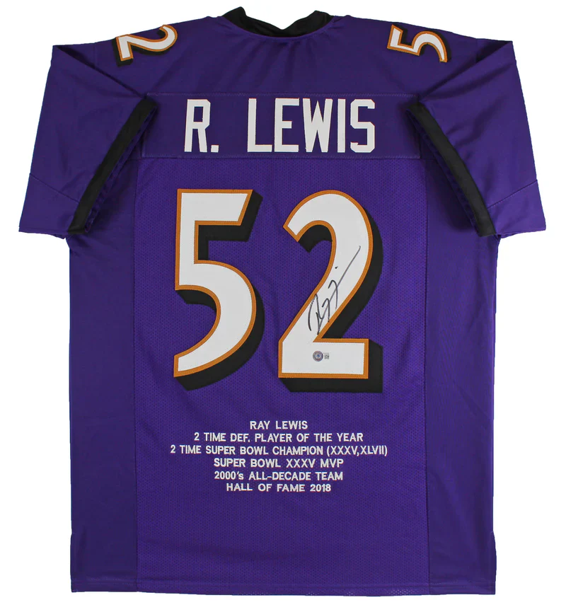 Ray Lewis Signed Purple Pro Style Stat Football Jersey with Beckett Witness - Image 2