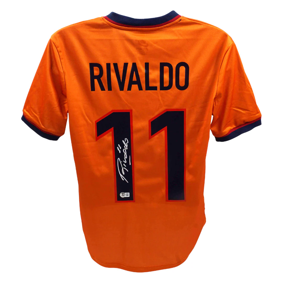 Rivaldo Signed FC Barcelona Away Soccer Jersey #11 with Beckett Witness - Image 3